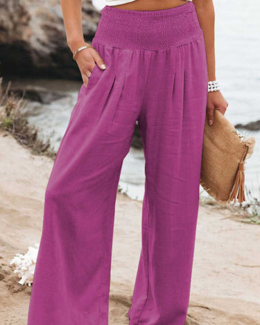 Full Size Smocked Waist Wide Leg Pants - Refine 1977