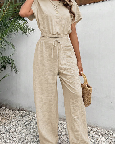 Round Neck Short Sleeve Top and Pants Set - Refine 1977