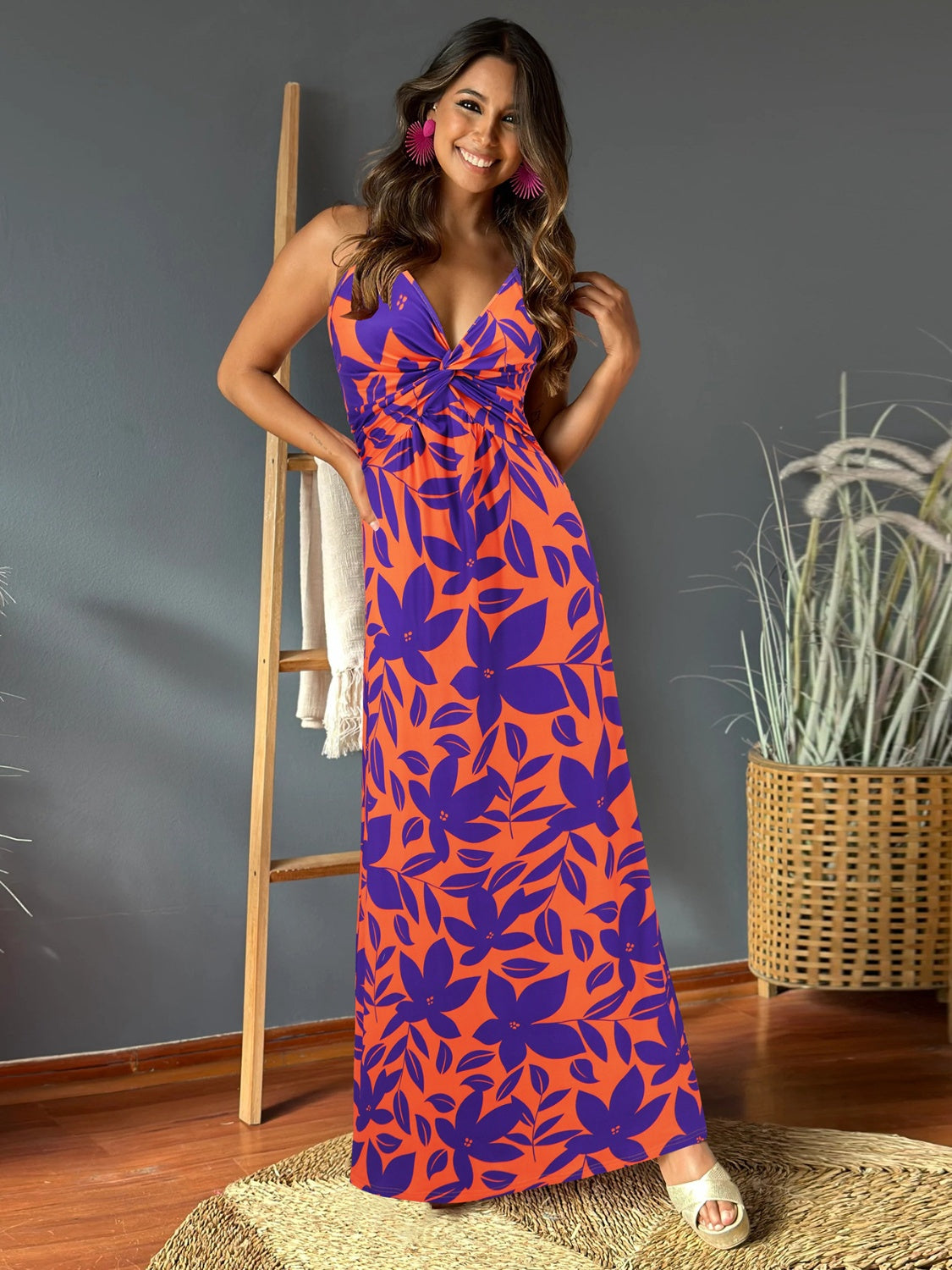 Twisted Printed V-Neck Cami Dress - Refine 1977