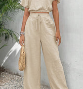 Round Neck Short Sleeve Top and Pants Set - Refine 1977