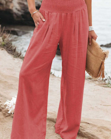 Full Size Smocked Waist Wide Leg Pants - Refine 1977